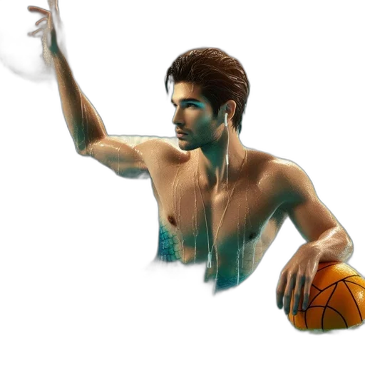 photorealistic, fantasy art, concept art, 3d render, merman, shimmering, blue, tail transparent PNG cut-out