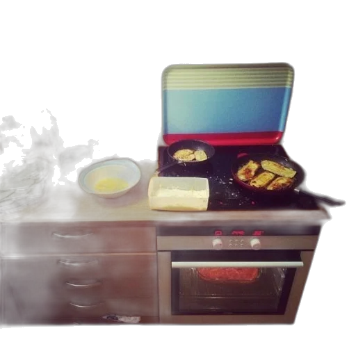 food, robot, 3d render, photorealistic, concept art, kitchen, counter, various transparent PNG cut-out