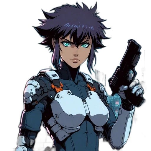 weapon, robot, anime, cyberpunk, concept art, pixel art, blue, female transparent PNG cut-out