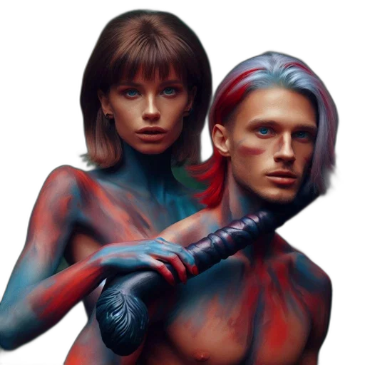 cyberpunk, fantasy art, concept art, comic book art, outer space, neon lights, red, two transparent PNG cut-out
