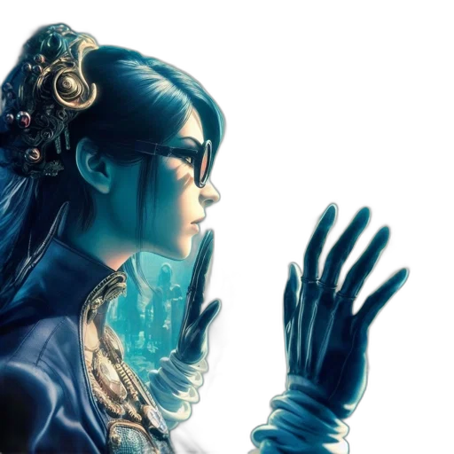 mask, concept art, fantasy art, comic book art, cyberpunk, blue, woman, elaborate transparent PNG cut-out