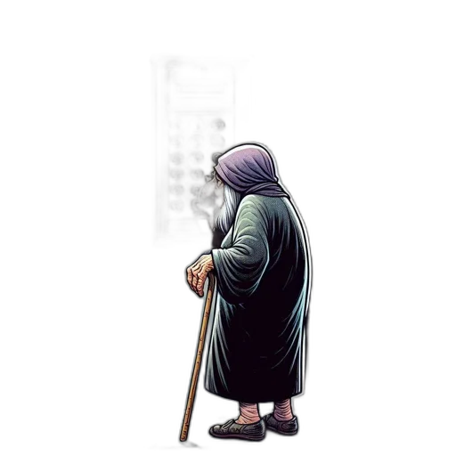 staff, weapon, dress, concept art, pixel art, comic book art, elderly, woman transparent PNG cut-out