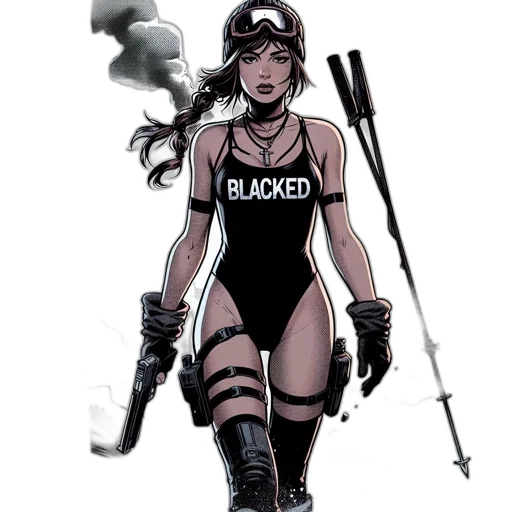 comic book art, concept art, cartoon, cyberpunk, monochrome, dark, female, action transparent PNG cut-out
