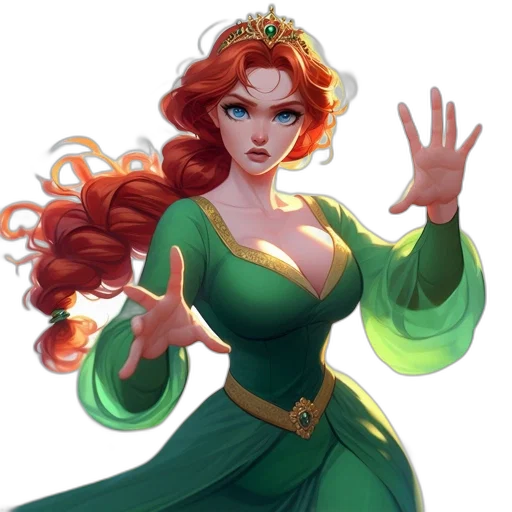 crown, dress, fantasy art, concept art, comic book art, pixel art, green, intense transparent PNG cut-out