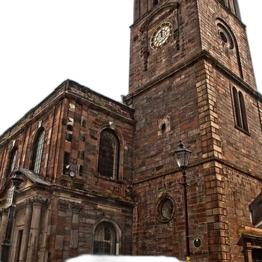building, photorealistic, 3d render, snow, city street, historic, stone, clock transparent PNG cut-out