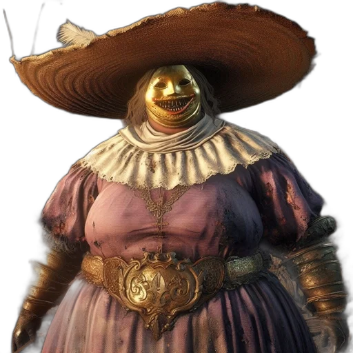 hat, dress, mask, staff, concept art, 3d render, photorealistic, fantasy art transparent PNG cut-out
