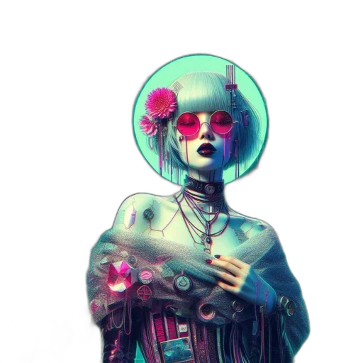 robot, mask, jacket, face, cyberpunk, vaporwave, concept art, pixel art transparent PNG cut-out