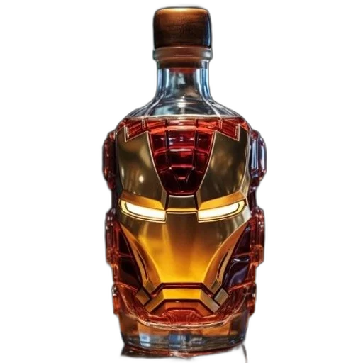 bottle, robot, crown, 3d render, iron, man-inspired, transparent, glowing transparent PNG cut-out