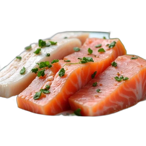 food, photorealistic, 3d render, close-up, view, plate, variety, fish transparent PNG cut-out