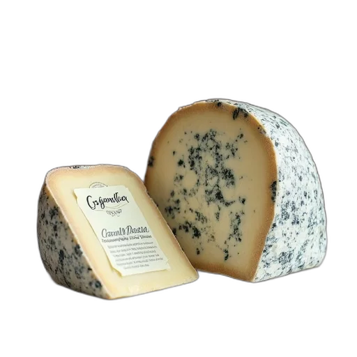 food, wedge, blue, cheese, label, reads, gorgonzola, dop transparent PNG cut-out