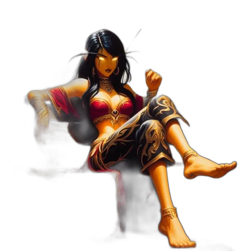 fantasy art, concept art, comic book art, pixel art, fire, golden, elven, woman transparent PNG cut-out
