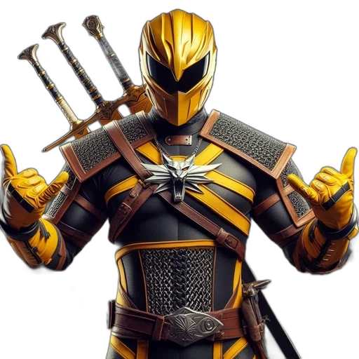sword, weapon, 3d render, concept art, comic book art, golden, armored, character transparent PNG cut-out