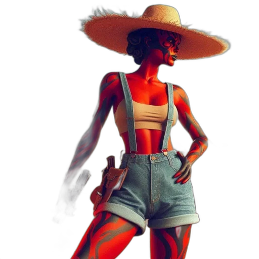 dress, hat, concept art, comic book art, photorealistic, fantasy art, red, neon transparent PNG cut-out