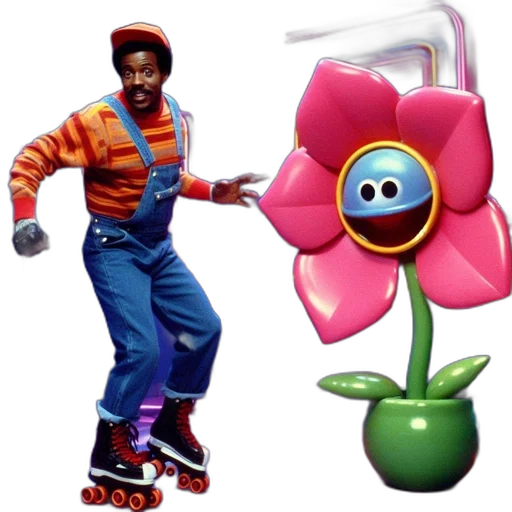 flower, concept art, vaporwave, individual, donning, striped, sweater, overall transparent PNG cut-out