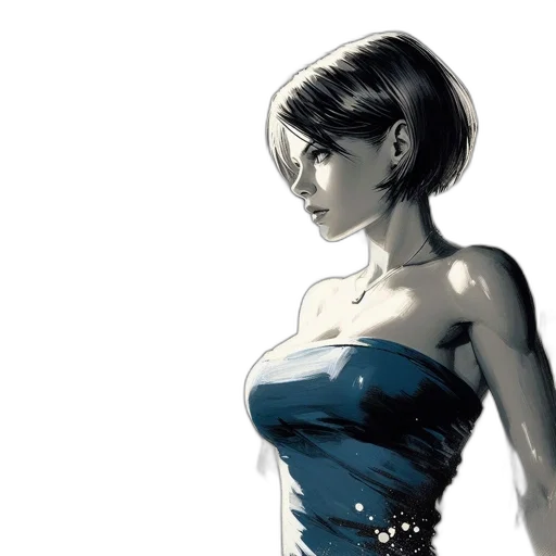dress, face, concept art, comic book art, photorealistic, watercolor, blue, monochrome transparent PNG cut-out