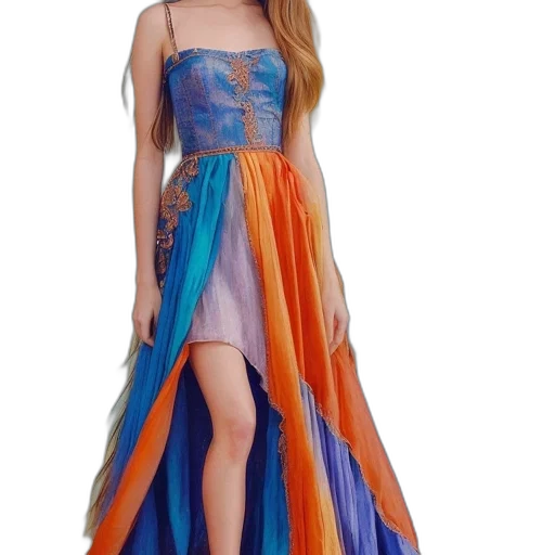 dress, colorful, blue, young, woman, vibrant, multi-colored, gown transparent PNG cut-out