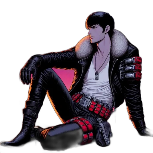 jacket, cyberpunk, concept art, comic book art, pixel art, neon lights, red, dark transparent PNG cut-out