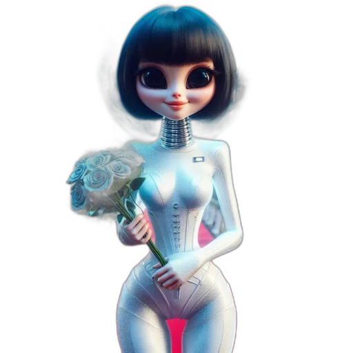 robot, dress, creature, flower, concept art, 3d render, fantasy art, cartoon transparent PNG cut-out