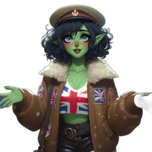 jacket, staff, concept art, fantasy art, 3d render, comic book art, green, female transparent PNG cut-out