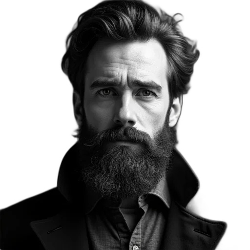 face, hair, jacket, photorealistic, cartoon, fantasy art, comic book art, black transparent PNG cut-out