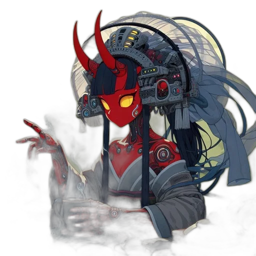 mask, robot, weapon, staff, concept art, fantasy art, anime, pixel art transparent PNG cut-out