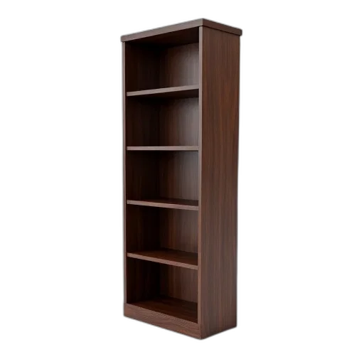 furniture, 3d render, tall, dark, brown, wooden, bookshelf, multiple transparent PNG cut-out