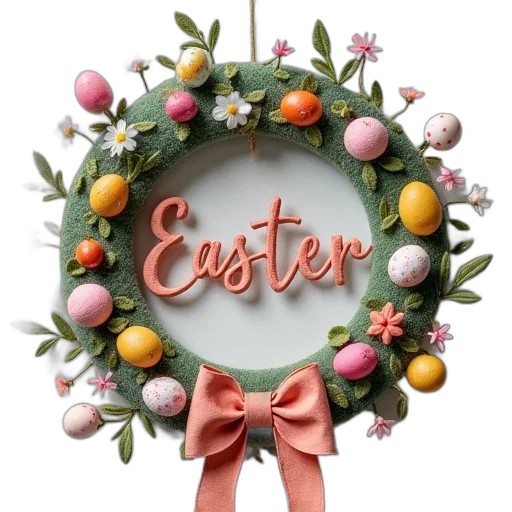 easter, wreath, decoration, felt transparent PNG cut-out