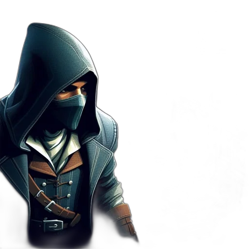 jacket, mask, weapon, sword, concept art, fantasy art, 3d render, photorealistic transparent PNG cut-out