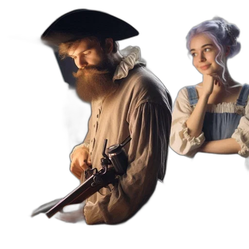staff, concept art, photorealistic, fantasy art, fire, bearded, man, tricorn transparent PNG cut-out