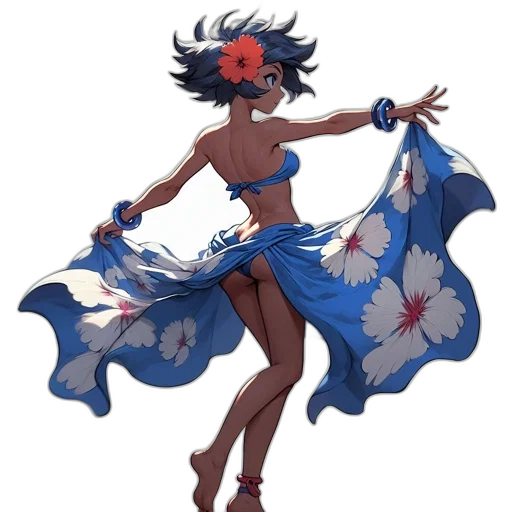 dress, staff, flower, concept art, fantasy art, pixel art, watercolor, blue transparent PNG cut-out