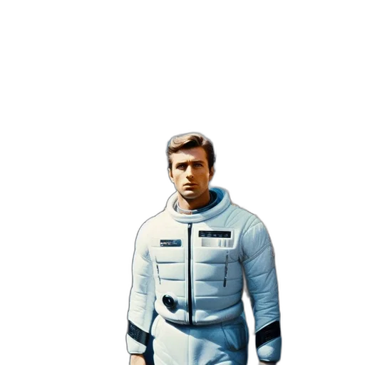 jacket, robot, staff, concept art, comic book art, pixel art, 3d render, outer space transparent PNG cut-out