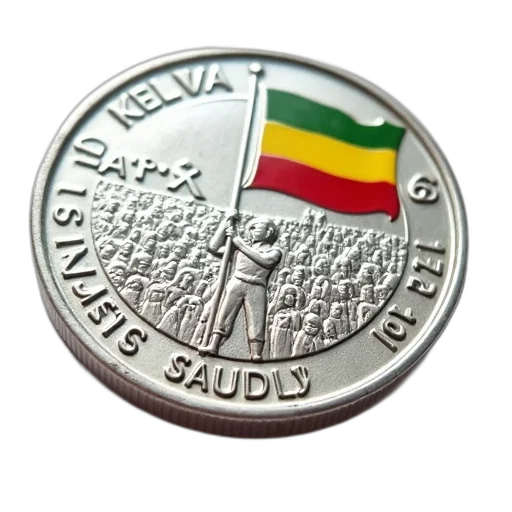 3d render, silver, coin, detailed, design, featuring, person, holding transparent PNG cut-out
