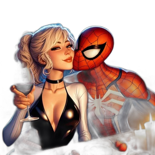 comic book art, concept art, fantasy art, pixel art, spider-man, blonde-haired, woman, share transparent PNG cut-out