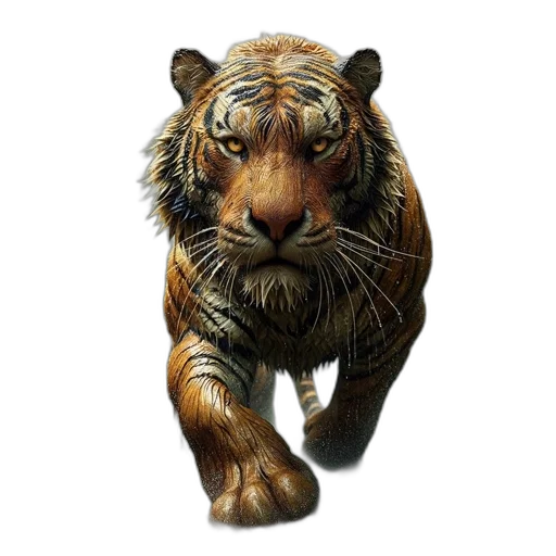animal, creature, photorealistic, 3d render, fantasy art, concept art, tiger, leaps transparent PNG cut-out