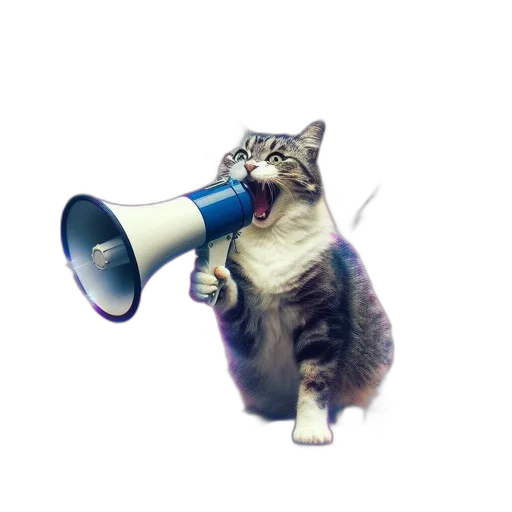 animal, staff, weapon, 3d render, anthropomorphic, cat, holds, megaphone transparent PNG cut-out