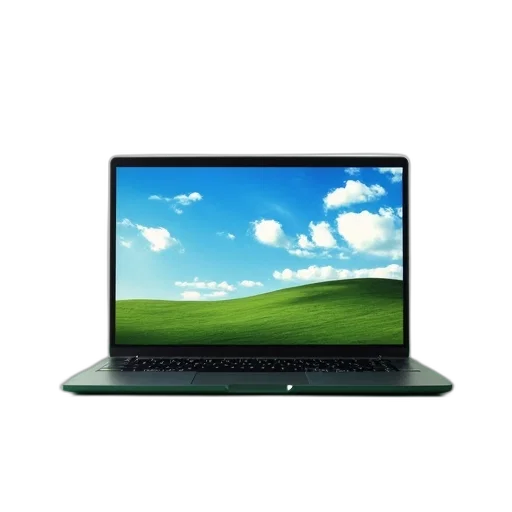 staff, 3d render, photorealistic, green, modern, laptop, black, screen transparent PNG cut-out