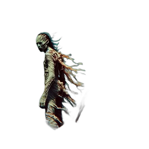 creature, mask, hair, staff, 3d render, concept art, pixel art, fantasy art transparent PNG cut-out
