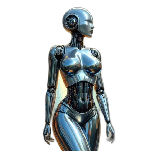 robot, dress, concept art, cyberpunk, comic book art, 3d render, blue, futuristic transparent PNG cut-out