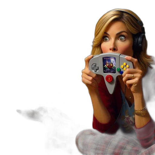 concept art, photorealistic, pixel art, fire, woman, wears, headphones, playing transparent PNG cut-out