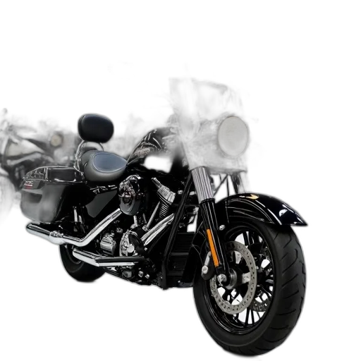 3d render, photorealistic, concept art, black, chrome, motorcycle, parked, showroom transparent PNG cut-out