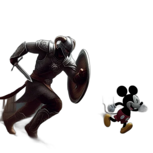 concept art, 3d render, fantasy art, comic book art, dark, medieval, knight, mickey transparent PNG cut-out