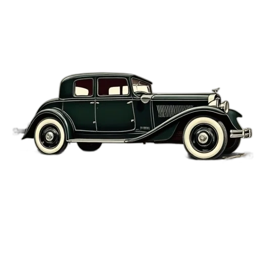 car, photorealistic, 3d render, concept art, vintage, illustration, detailed, drawing transparent PNG cut-out