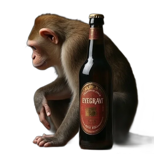 bottle, animal, 3d render, photorealistic, concept art, monkey, shoulderer transparent PNG cut-out