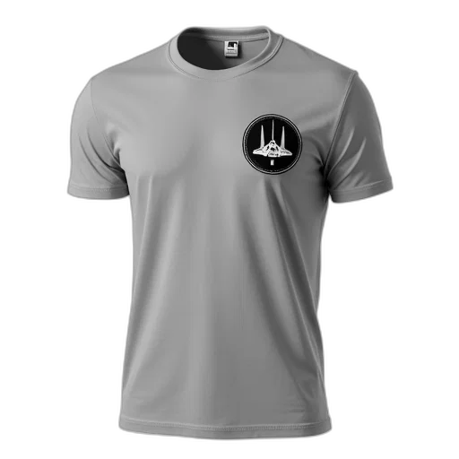 monochrome, plain, grey, t-shirt, circular, patch, upper, left transparent PNG cut-out