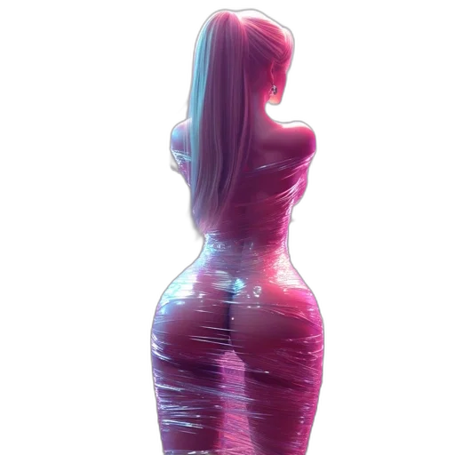 dress, bottle, robot, hair, 3d render, concept art, cyberpunk, vaporwave transparent PNG cut-out