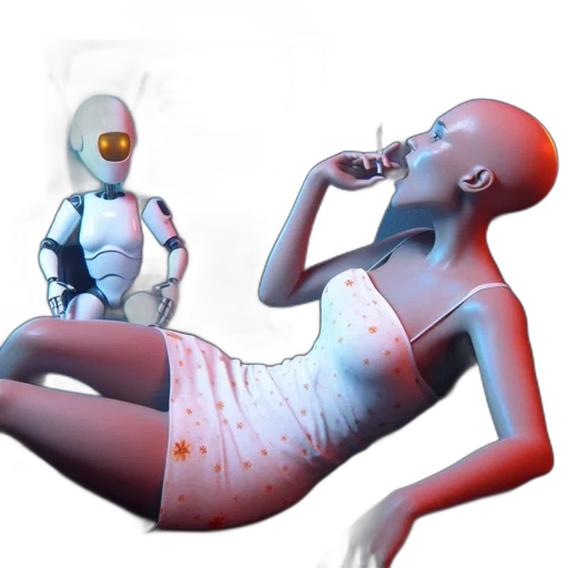 robot, concept art, cyberpunk, 3d render, vaporwave, outer space, neon lights, futuristic transparent PNG cut-out