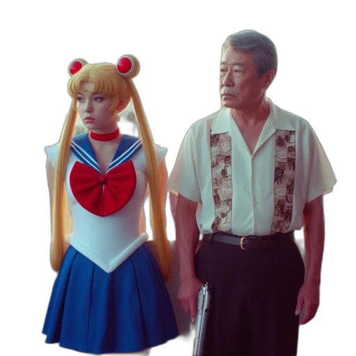 dress, staff, robot, anime, concept art, 3d render, vaporwave, outer space transparent PNG cut-out