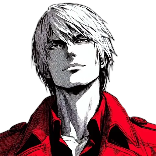 jacket, face, comic book art, concept art, cartoon, pixel art, red, anime-styled transparent PNG cut-out