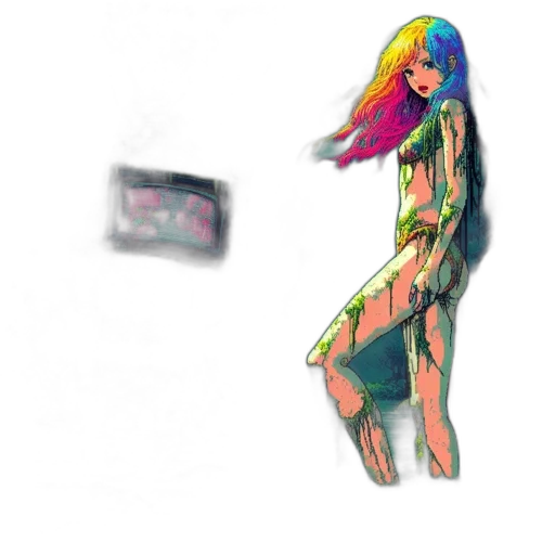 creature, mask, animal, hair, vaporwave, 3d render, concept art, pixel art transparent PNG cut-out