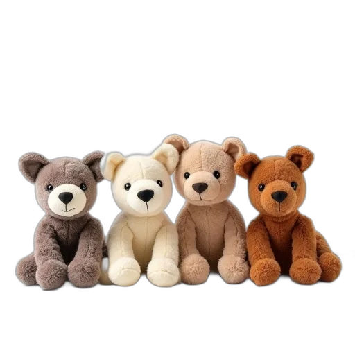four, stuffed, animal, pieces, rope, front, white, background transparent PNG cut-out